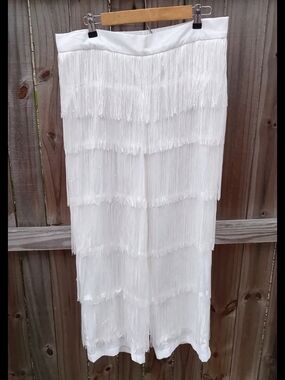 Ashro White French Capri Salsa Pants Costal Cowgirl Boho Chic Teared Wide Leg L